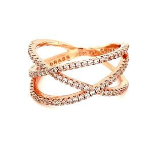 Rose Gold Crossover Cz Brass Ring